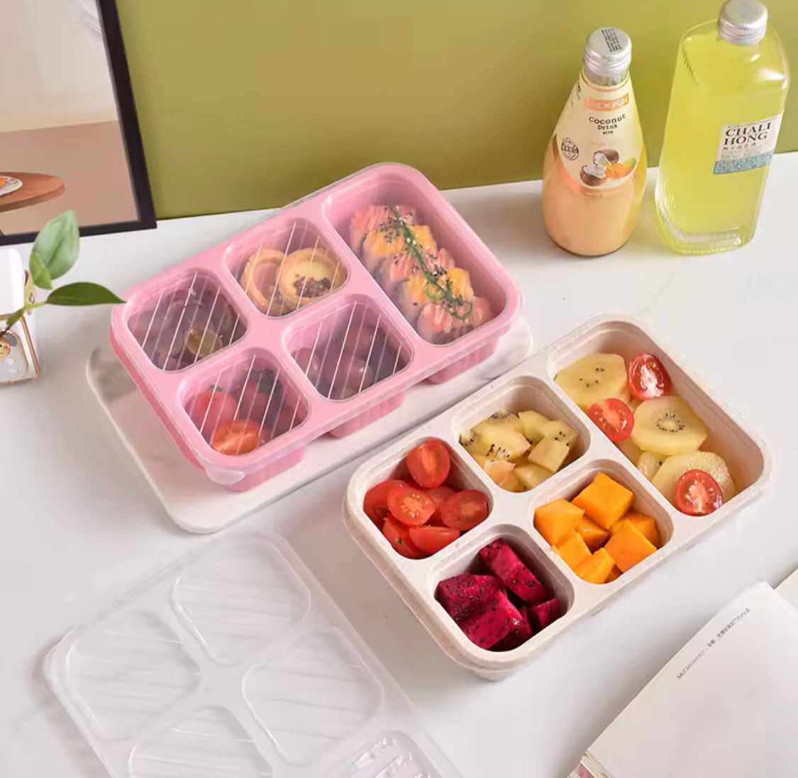 5 Compartment Lunch Box With Transparent Lid, Heat Resistant Leak Proof Fruit Box, Durable Bento Lunch Box, Meal Prep Organizer 5 Compartment Lunch Box With Transparent Lid, Heat Resistant Leak Proof Fruit Box, Durable Bento Lunch Box, Meal Prep Organizer